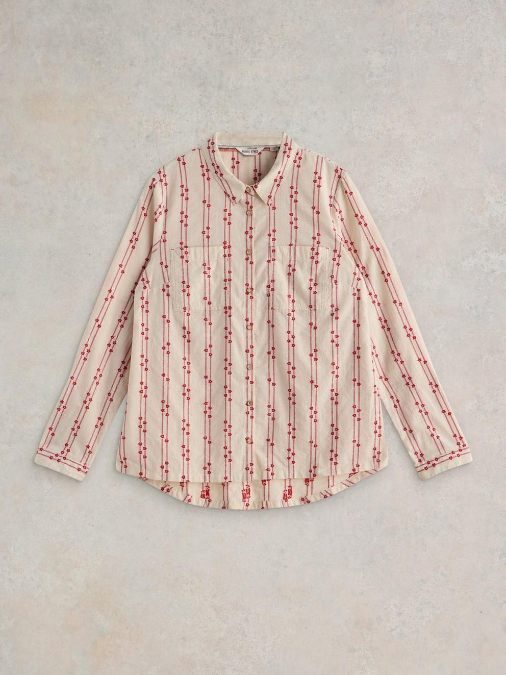 Sophie Organic Cotton Long Sleeve Shirt in PINK MLT - FLAT FRONT