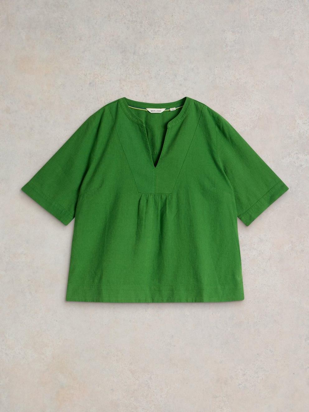 Ash Linen Blend Top in MID GREEN - FLAT FRONT