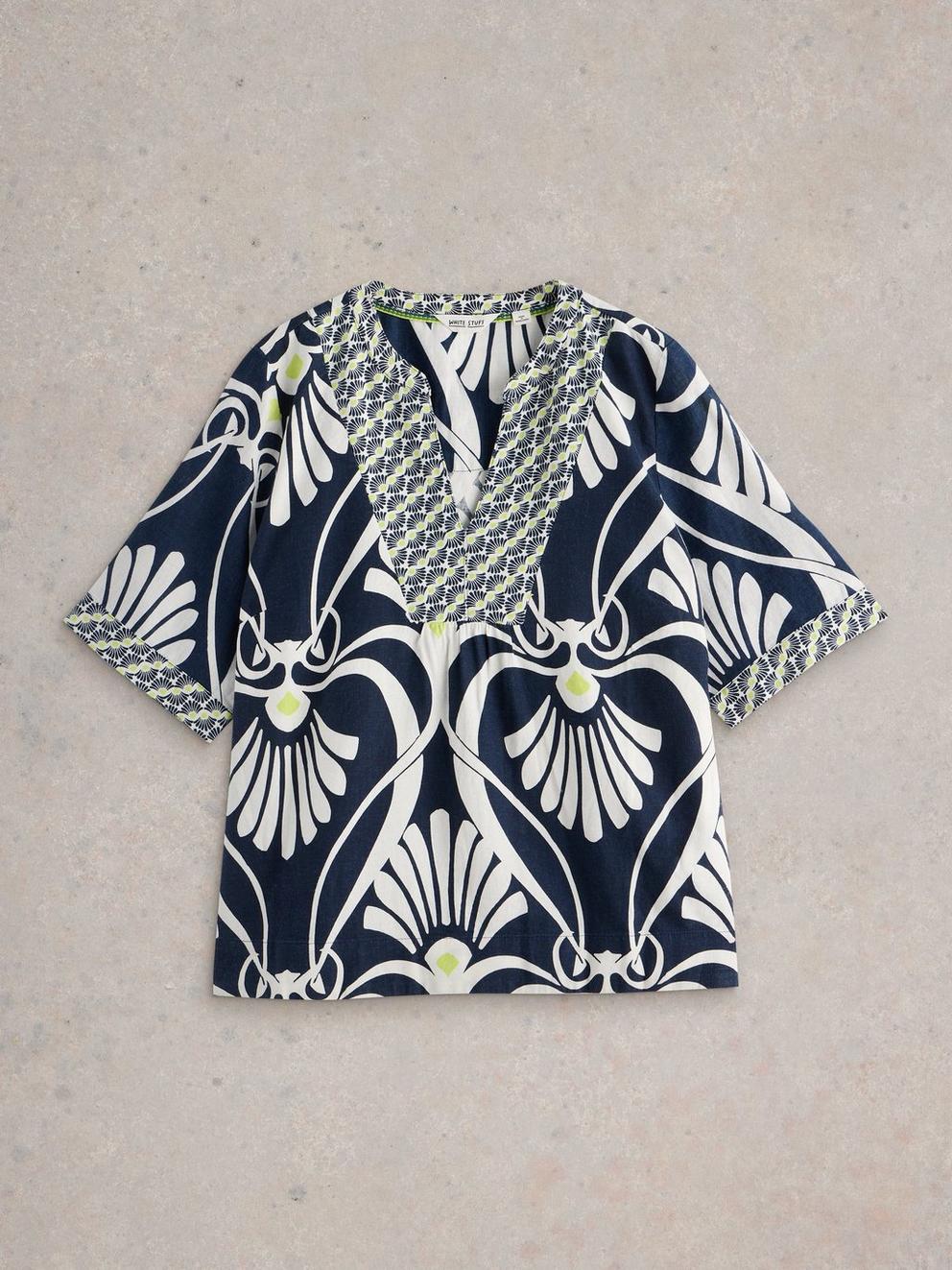 Ash Linen Blend Top in NAVY PR - FLAT FRONT