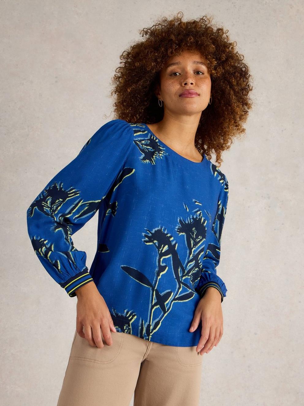 Angie Top  in BLUE PR - MODEL FRONT