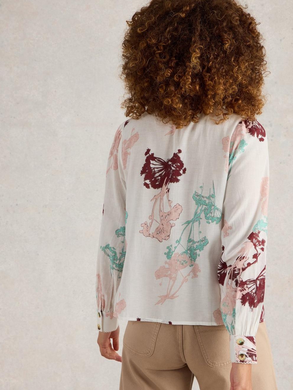 Pauline Frill Neck Top in IVORY MLT - MODEL BACK