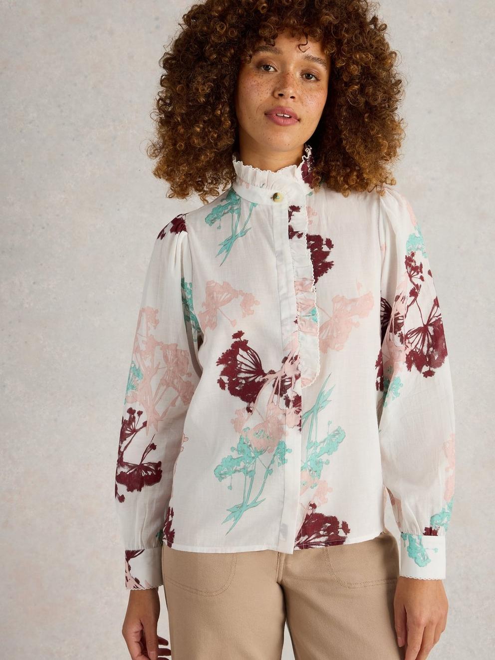 Pauline Frill Neck Top in IVORY MLT - MODEL DETAIL
