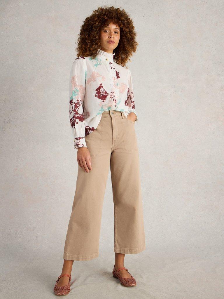 Pauline Frill Neck Top in IVORY MLT - MODEL FRONT