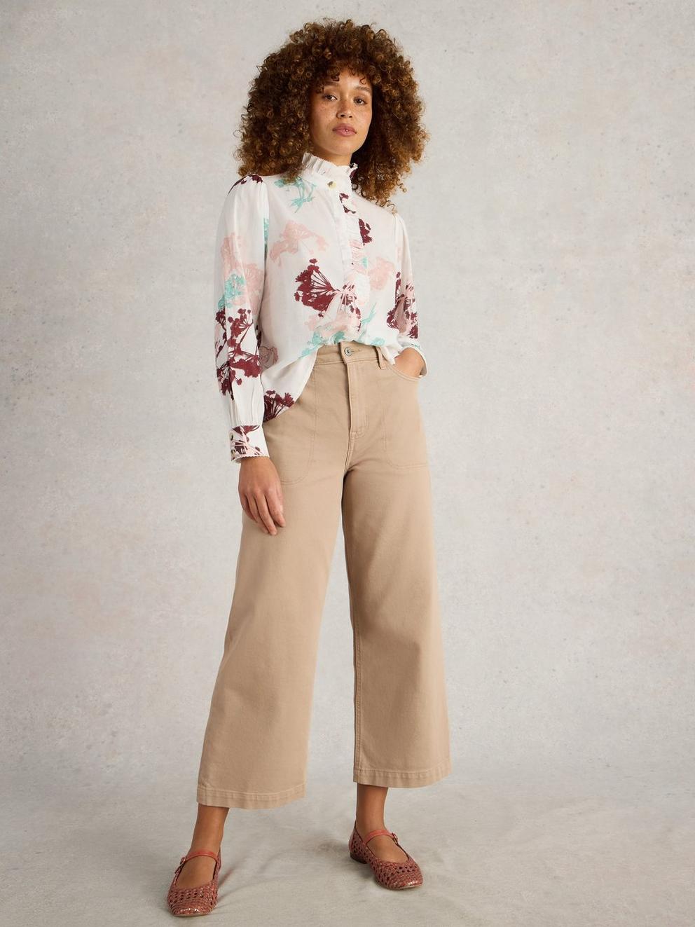 Pauline Frill Neck Top in IVORY MLT - MODEL FRONT