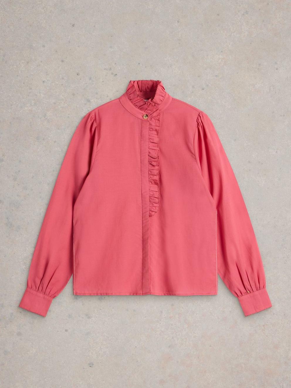 Pauline Frill Neck Top in MID PINK - FLAT FRONT