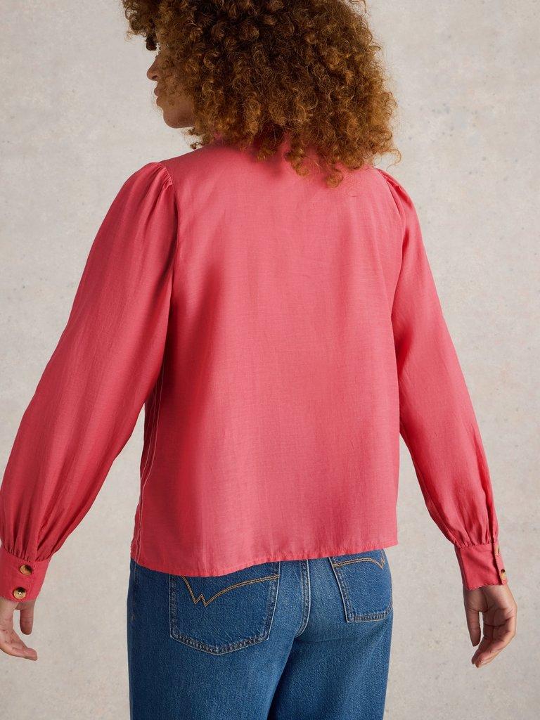 Pauline Frill Neck Top in MID PINK - MODEL BACK