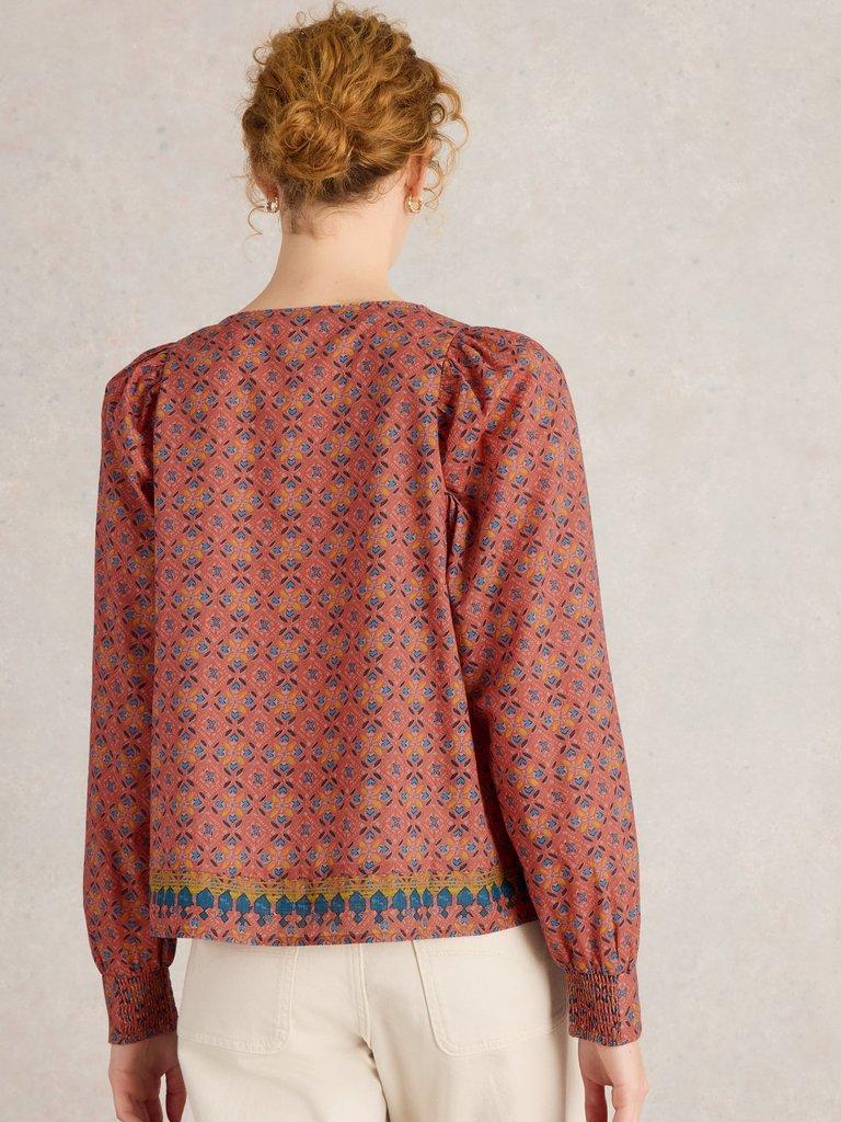 Abigail Embroidered Top in PINK MLT - MODEL BACK