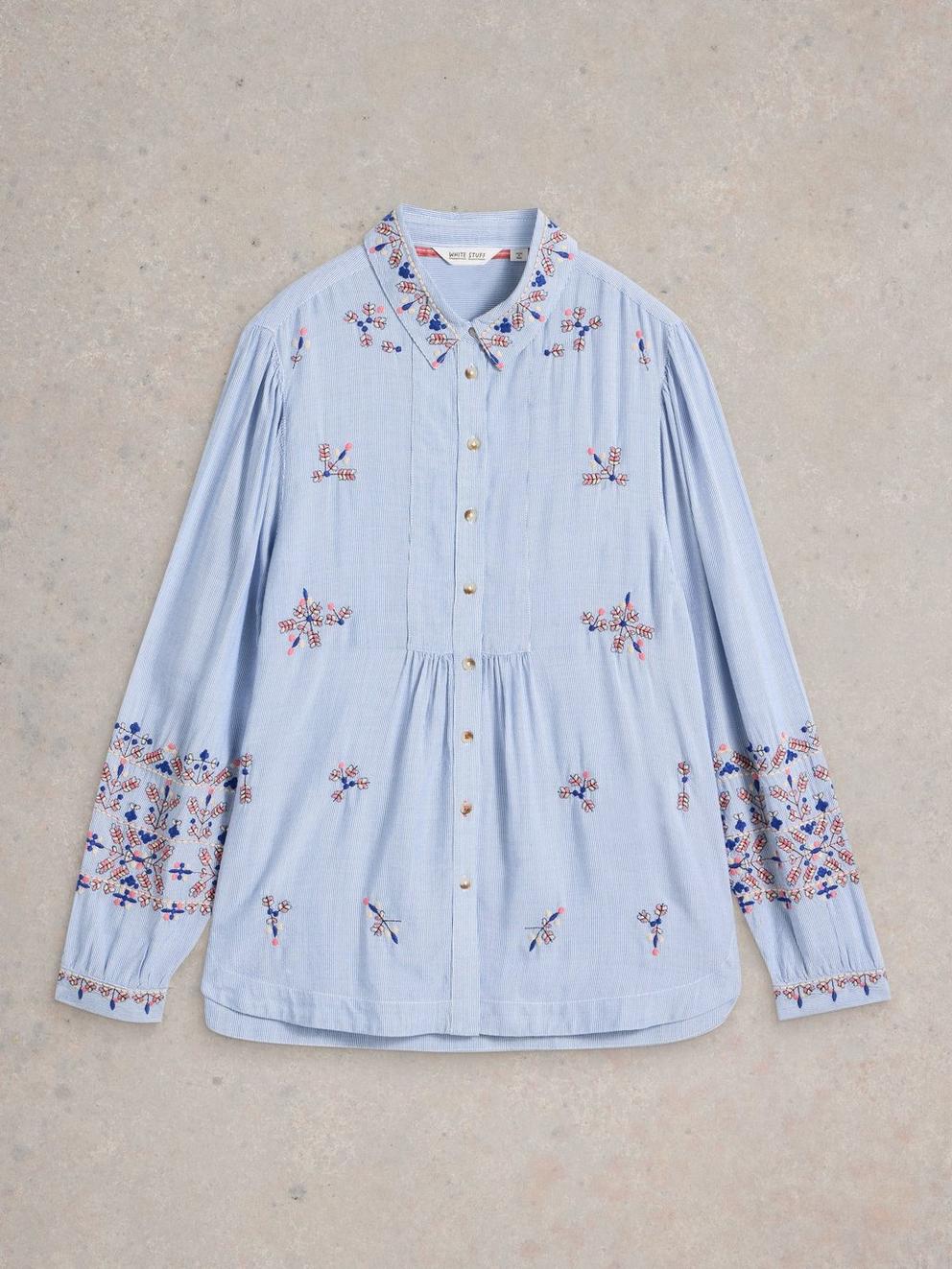Geri Embroidered Shirt in BLUE MLT - FLAT FRONT