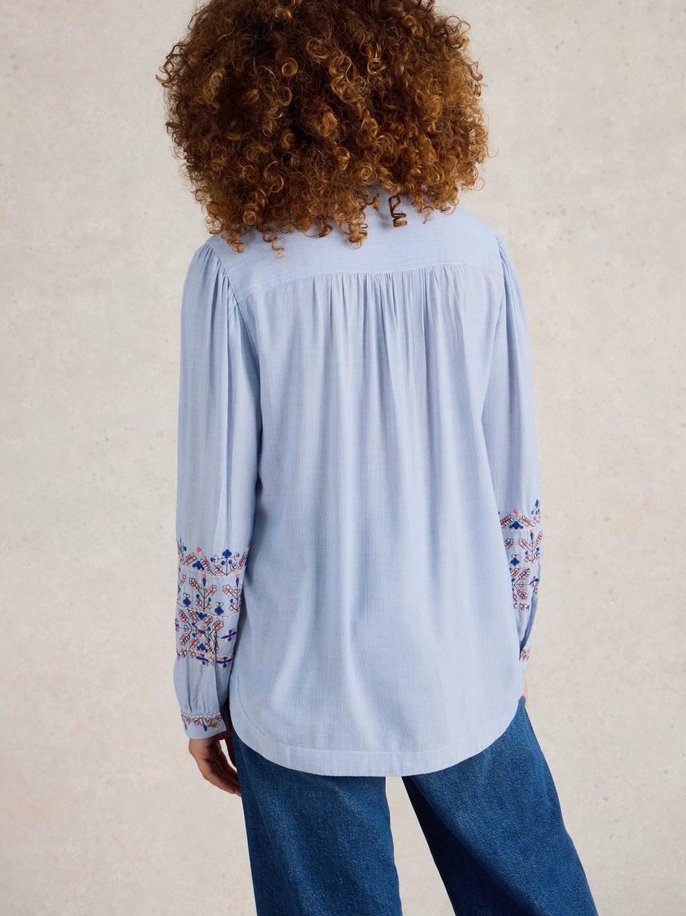 Geri Embroidered Shirt in BLUE MLT - MODEL BACK