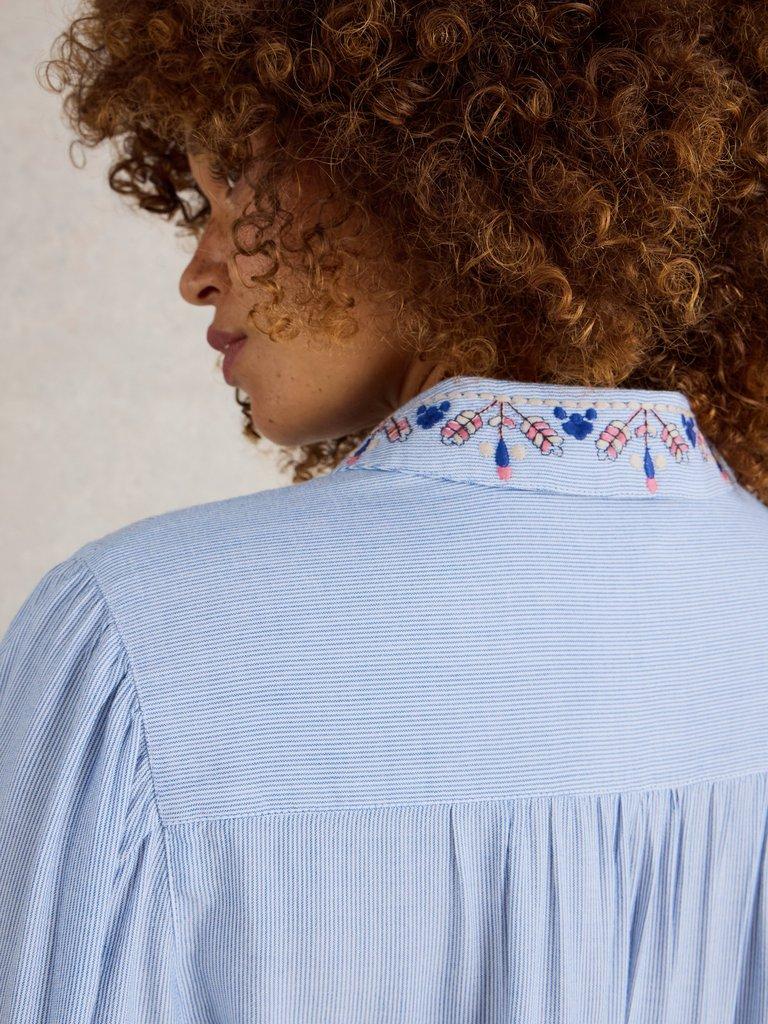 Geri Embroidered Shirt in BLUE MLT - MODEL DETAIL