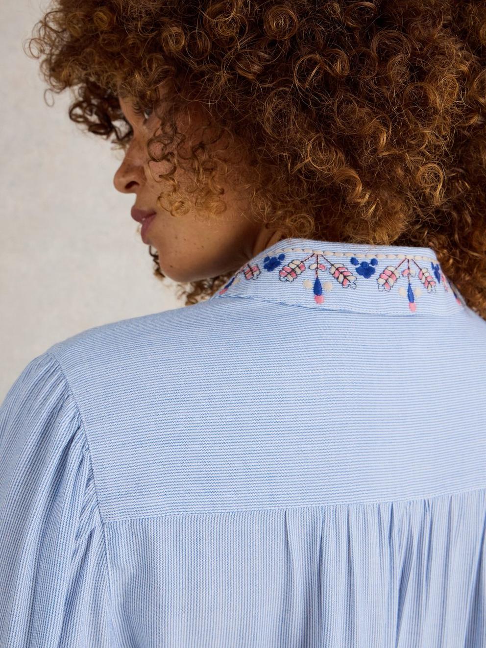 Geri Embroidered Shirt in BLUE MLT - MODEL DETAIL