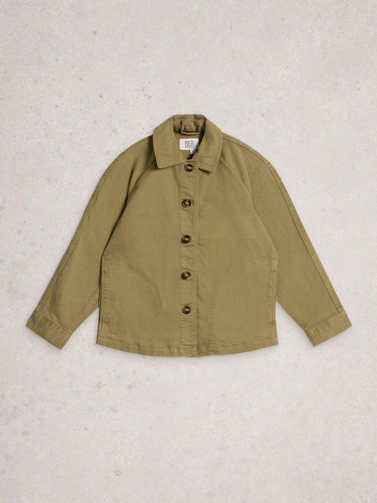 Eden Denim Collared Jacket in KHAKI GRN - FLAT FRONT