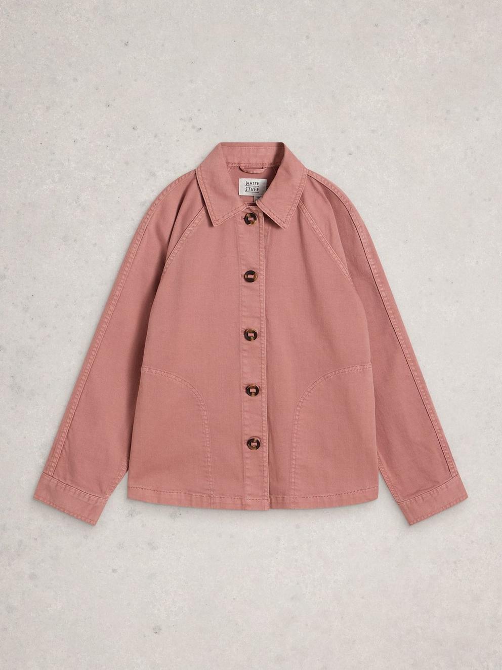 Eden Denim Collared Jacket in MID PINK - FLAT FRONT