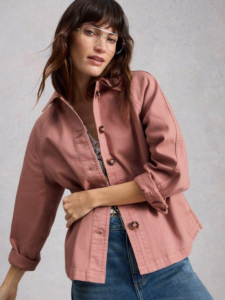 Eden Denim Collared Jacket in MID PINK - LIFESTYLE