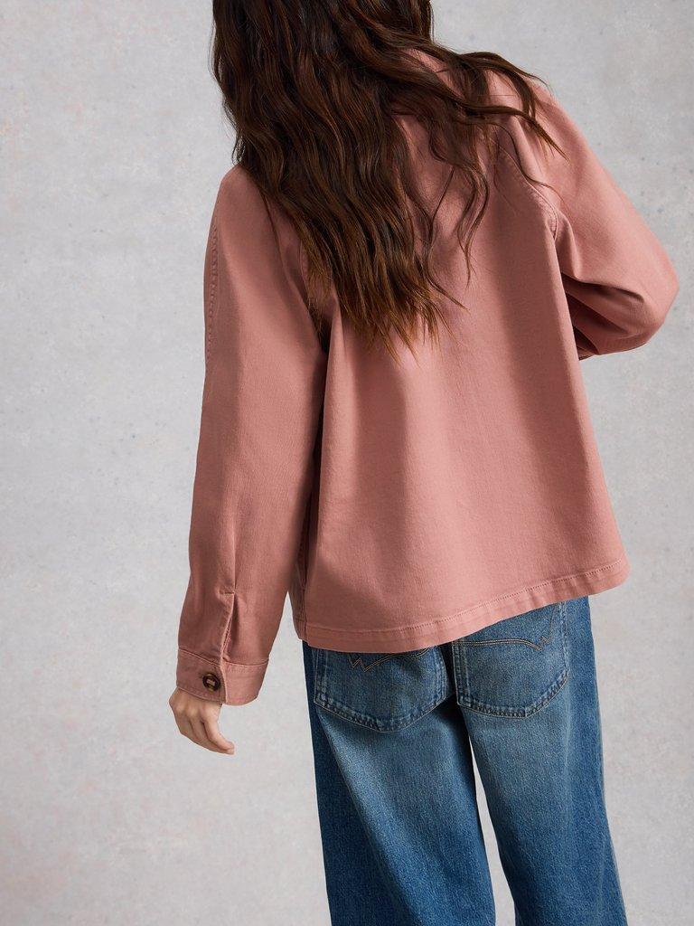 Eden Denim Collared Jacket in MID PINK - MODEL BACK