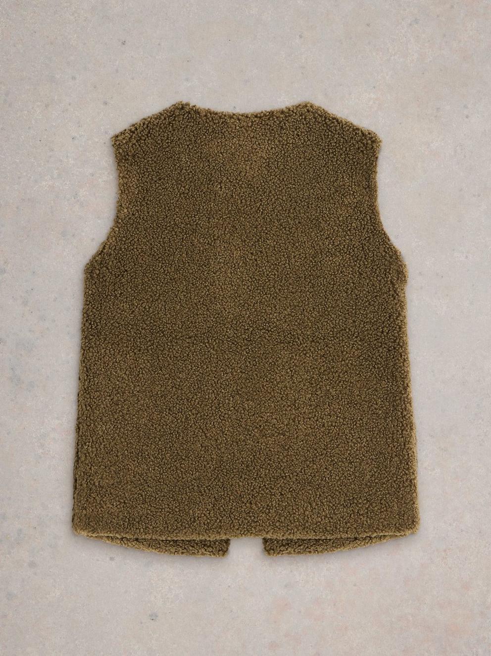 Kids Borg Crew Neck Gilet in KHAKI GRN - FLAT BACK