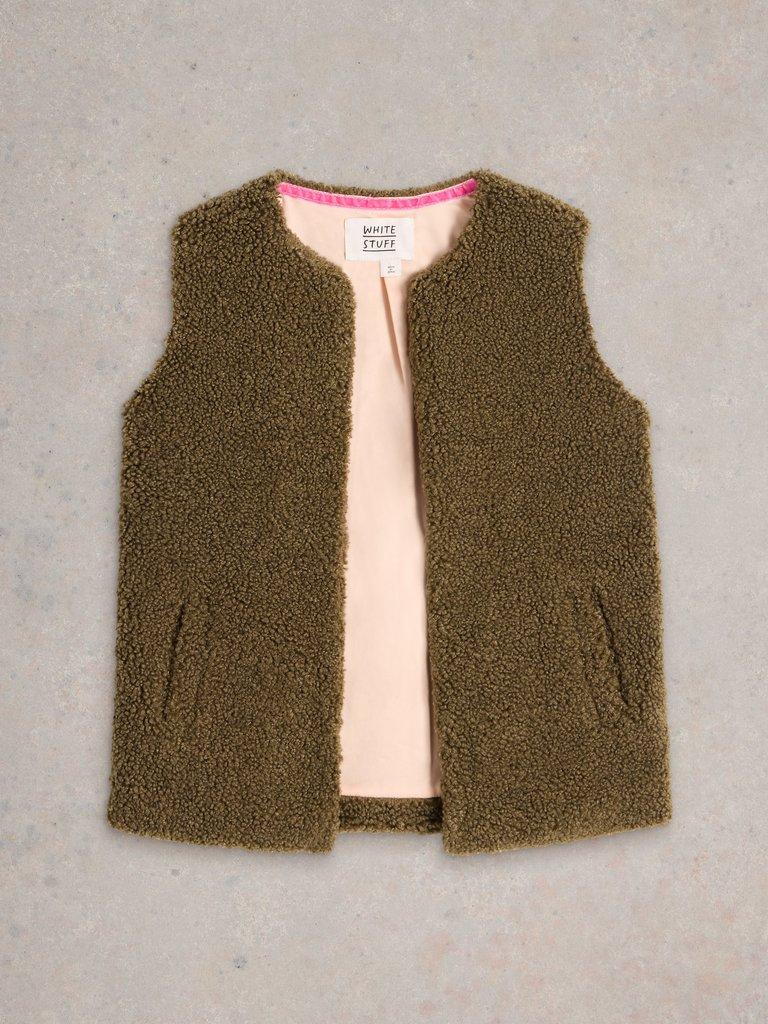 Kids Borg Crew Neck Gilet in KHAKI GRN - FLAT FRONT