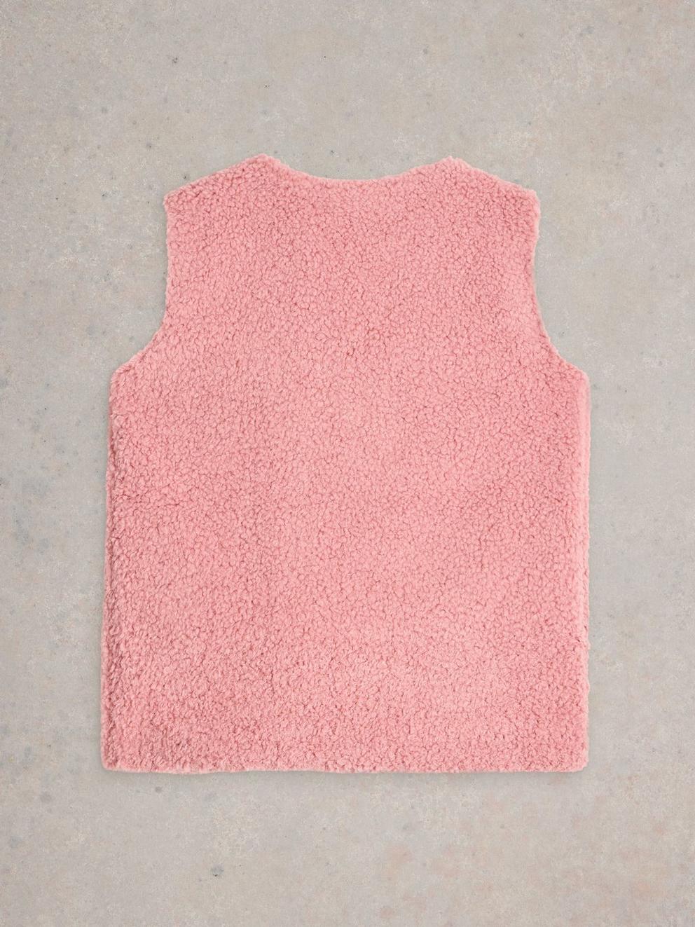 Kids Borg Crew Neck Gilet in MID PINK - FLAT BACK