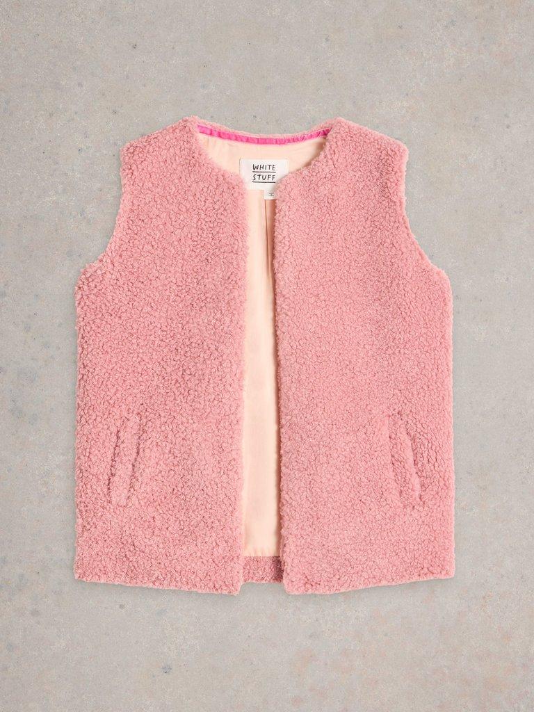 Kids Borg Crew Neck Gilet in MID PINK - FLAT FRONT