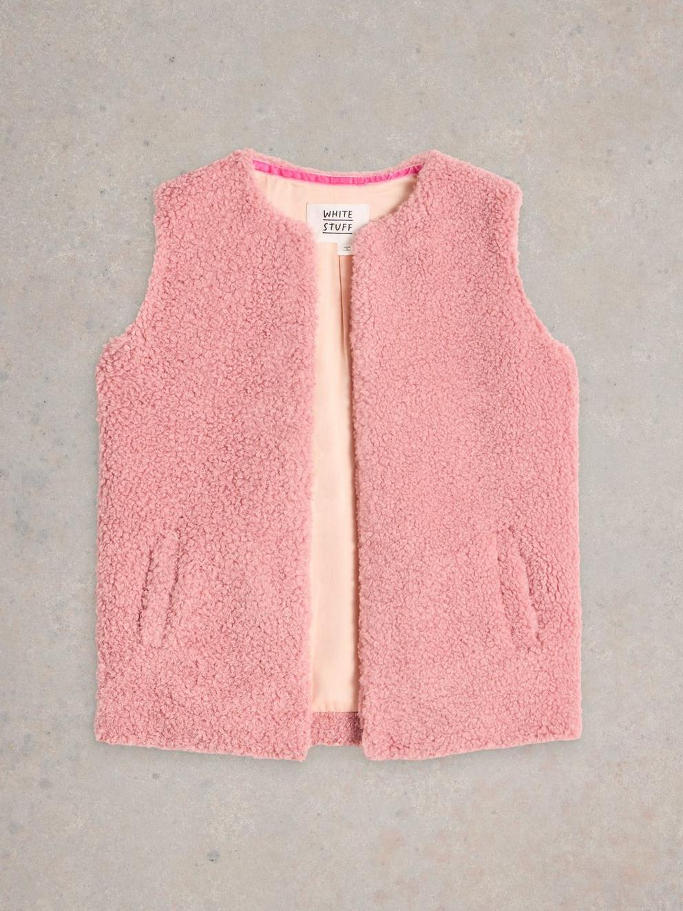 Kids Borg Crew Neck Gilet in MID PINK - FLAT FRONT