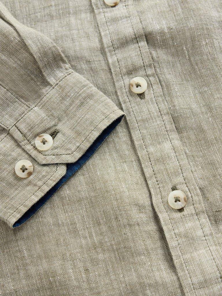 Keswick Linen Shirt in KHAKI GRN - FLAT DETAIL