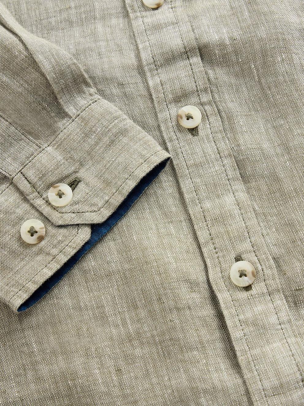 Keswick Linen Shirt in KHAKI GRN - FLAT DETAIL