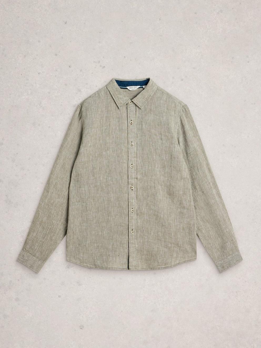 Keswick Linen Shirt in KHAKI GRN - FLAT FRONT