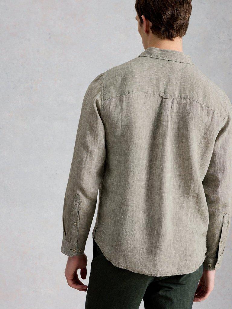 Keswick Linen Shirt in KHAKI GRN - MODEL BACK