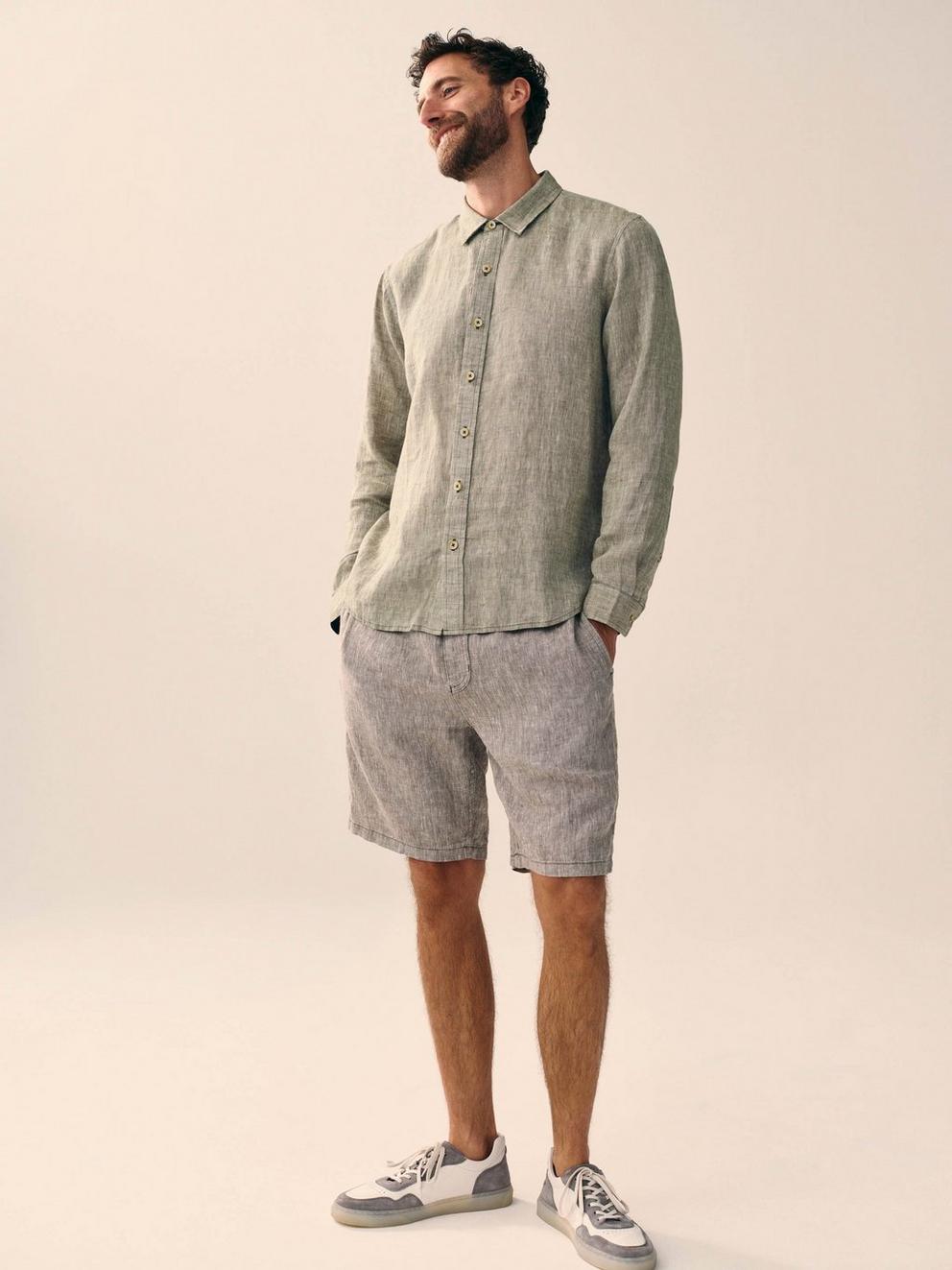 Keswick Linen Shirt in KHAKI GRN - MIXED