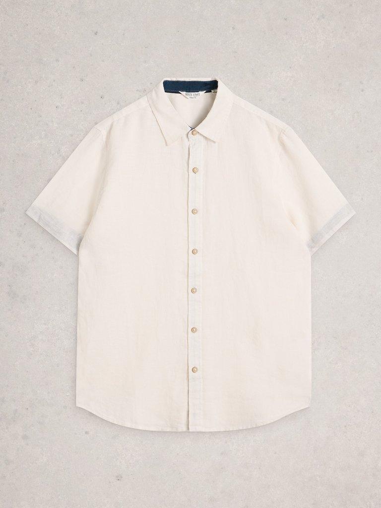 Keswick Short Sleeve Linen Shirt in BRIL WHITE - FLAT FRONT