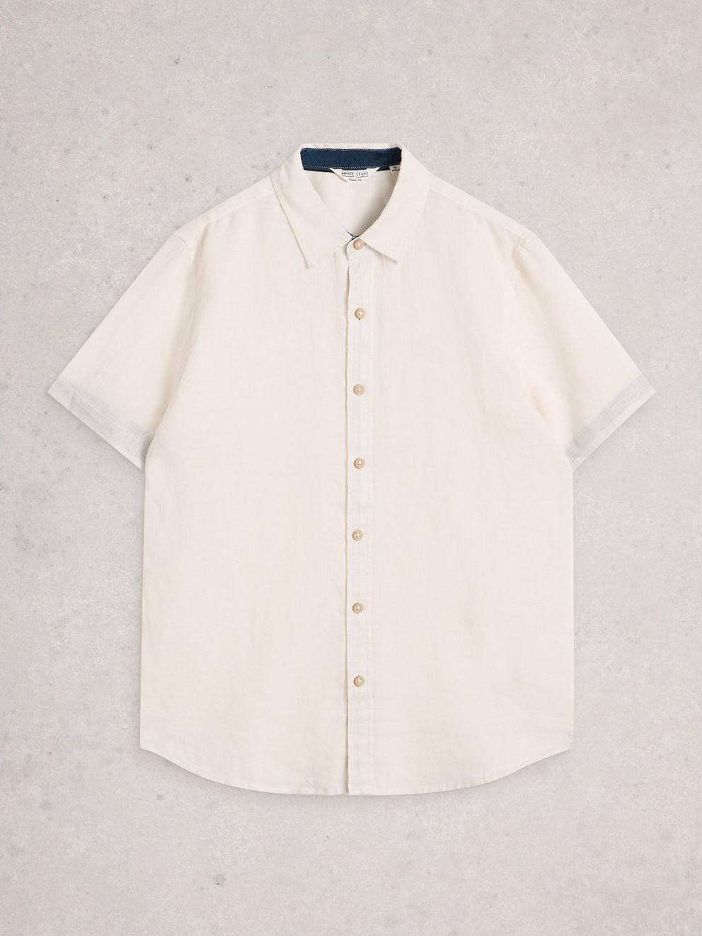 Keswick Short Sleeve Linen Shirt in BRIL WHITE - FLAT FRONT