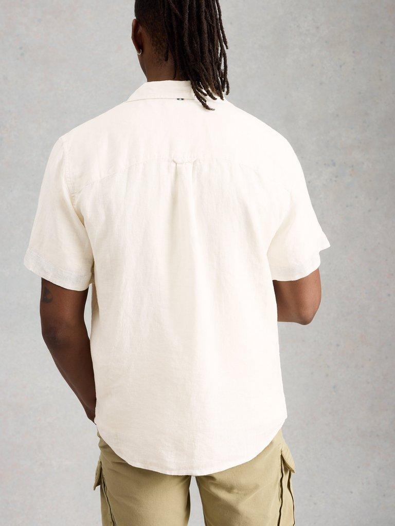 Keswick Short Sleeve Linen Shirt in BRIL WHITE - MODEL BACK