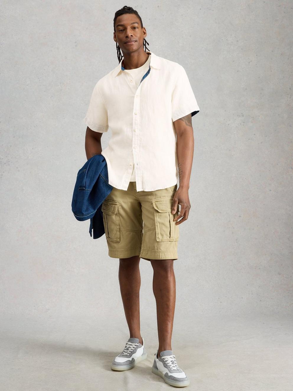Keswick Short Sleeve Linen Shirt in BRIL WHITE - MODEL FRONT