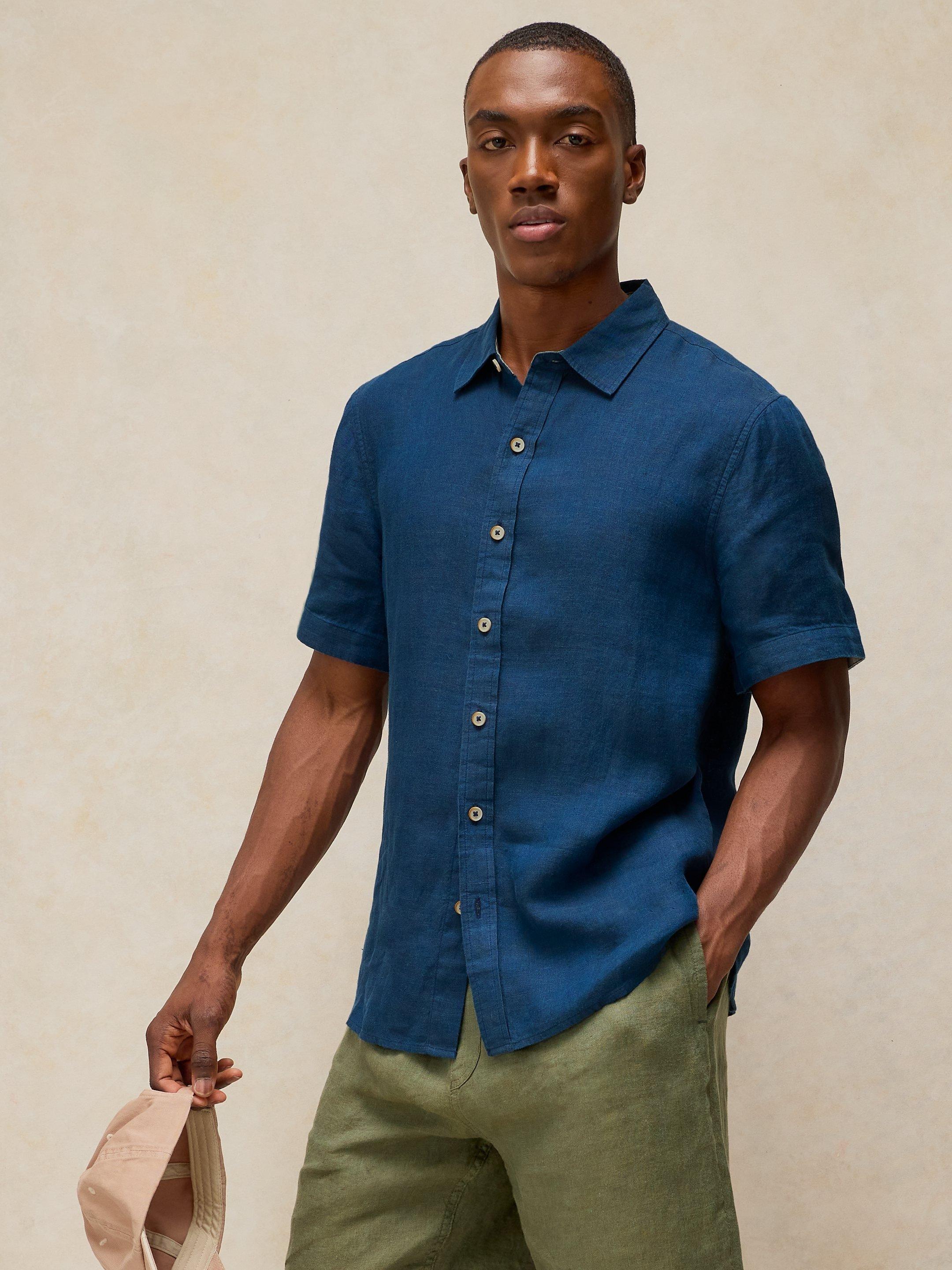 Keswick Short Sleeve Linen Shirt in DARK NAVY | White Stuff