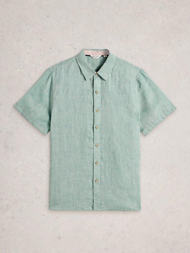 Keswick Short Sleeve Linen Shirt in MID GREEN - FLAT FRONT