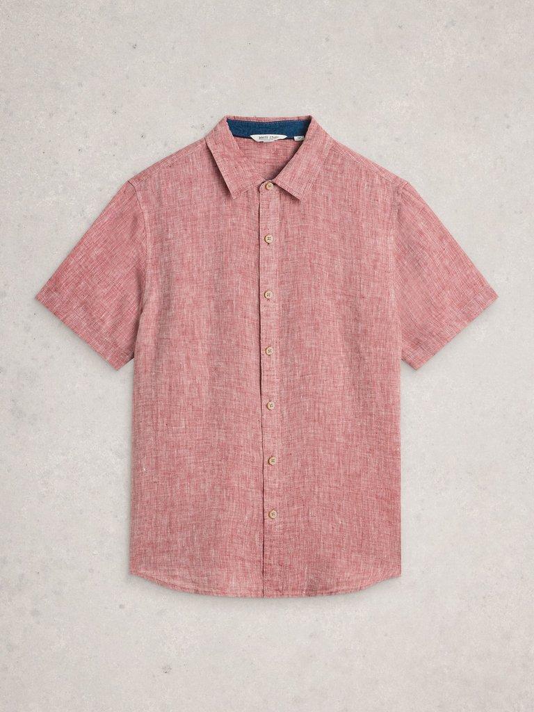 Keswick Short Sleeve Linen Shirt in MID RED - FLAT FRONT