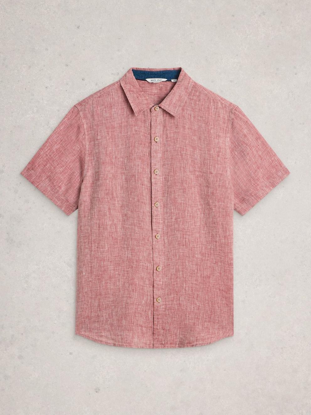 Keswick Short Sleeve Linen Shirt in MID RED - FLAT FRONT