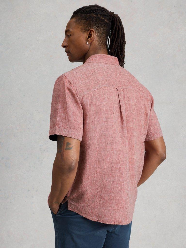 Keswick Short Sleeve Linen Shirt in MID RED - MODEL BACK