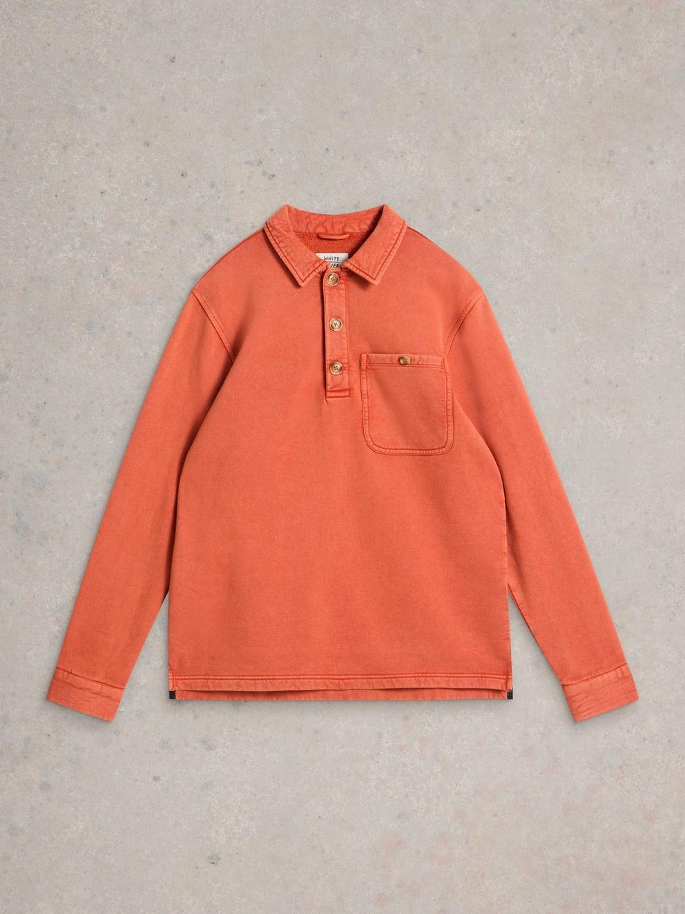 Brampton Collared Sweat in DK ORANGE - FLAT FRONT