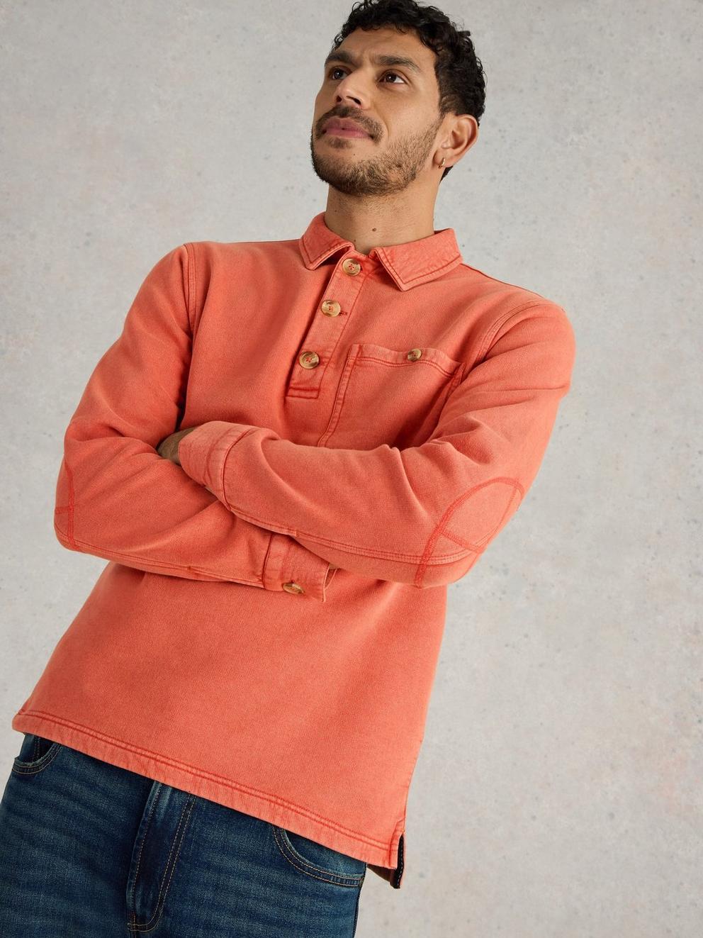 Brampton Collared Sweat in DK ORANGE - LIFESTYLE