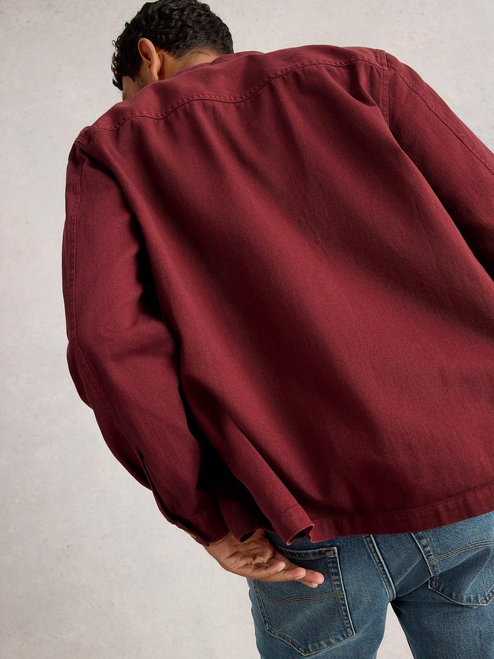 Finch Workwear Jacket in DK PLUM - MODEL BACK