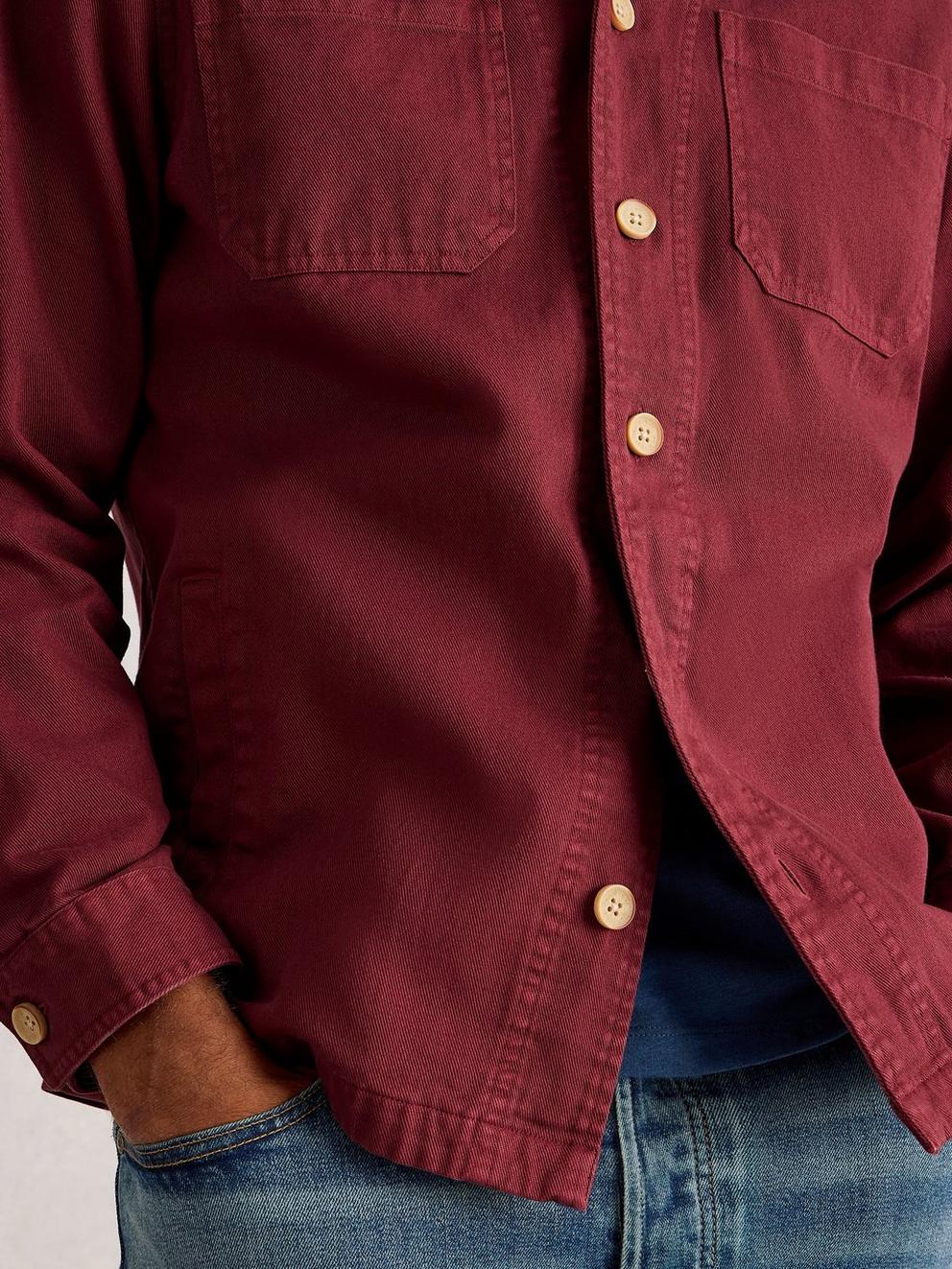 Finch Workwear Jacket in DK PLUM - MODEL DETAIL