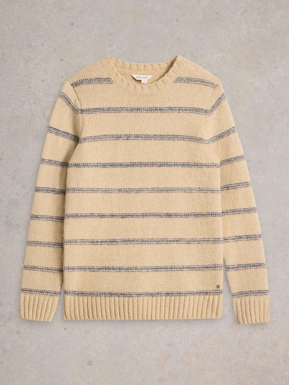 Breton Stripe Crew Neck Jumper in NAT MLT - FLAT FRONT