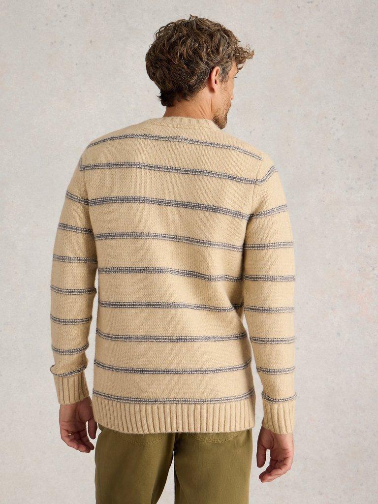 Breton Stripe Crew Neck Jumper in NAT MLT - MODEL BACK