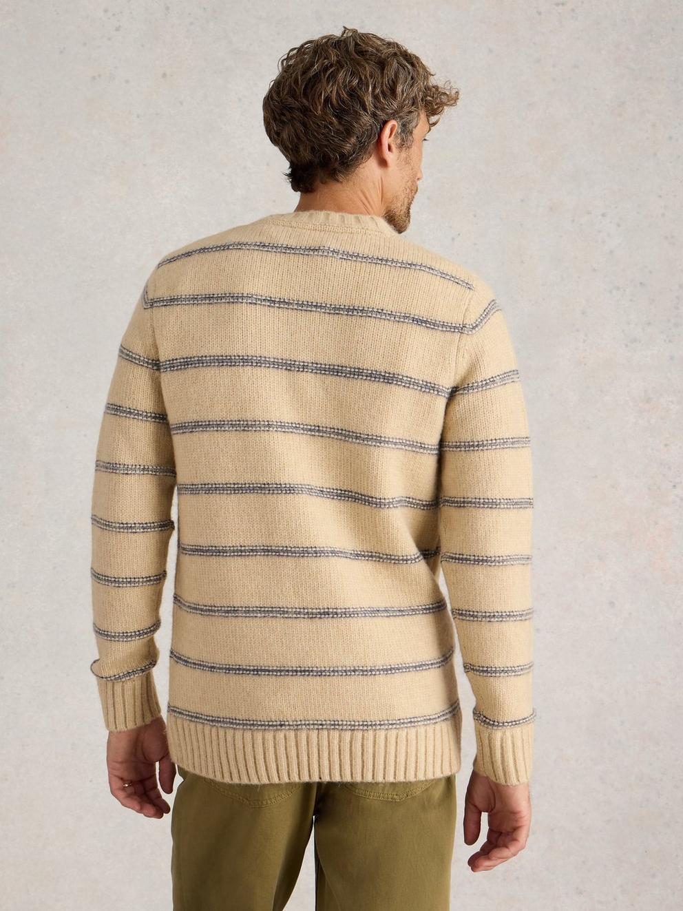 Breton Stripe Crew Neck Jumper in NAT MLT - MODEL BACK