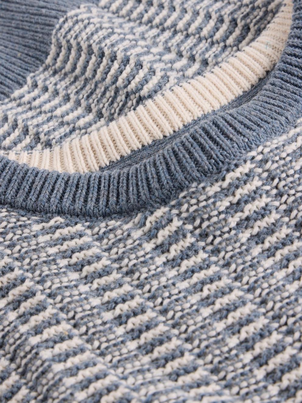 Textured Crew Neck Jumper in BLUE MLT - FLAT DETAIL