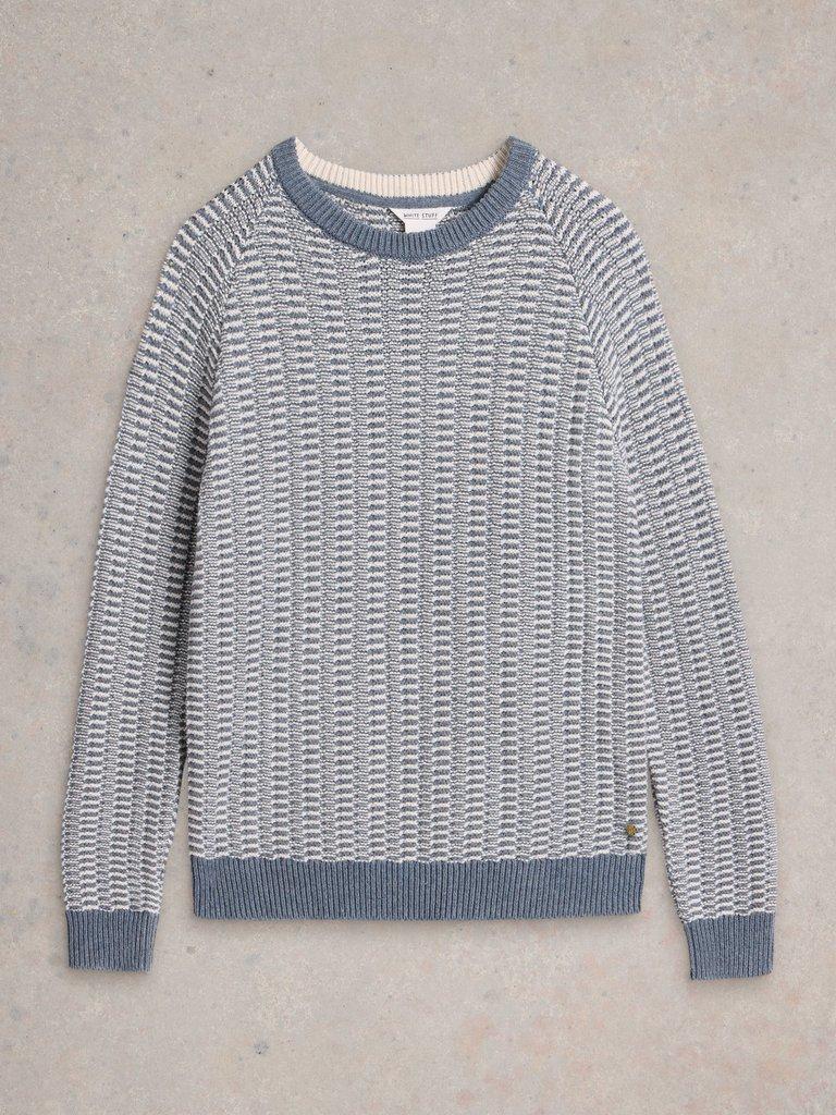 Textured Crew Neck Jumper in BLUE MLT - FLAT FRONT