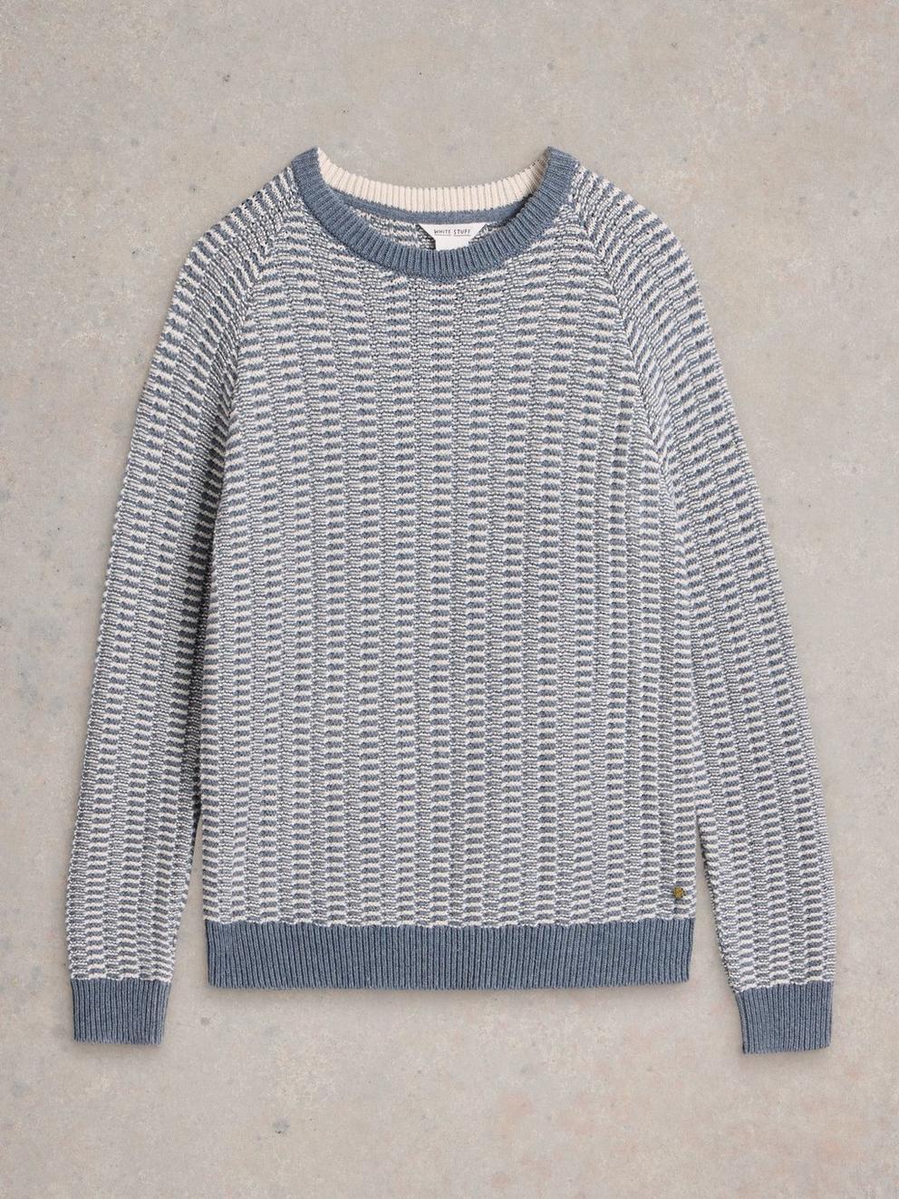 Textured Crew Neck Jumper in BLUE MLT - FLAT FRONT