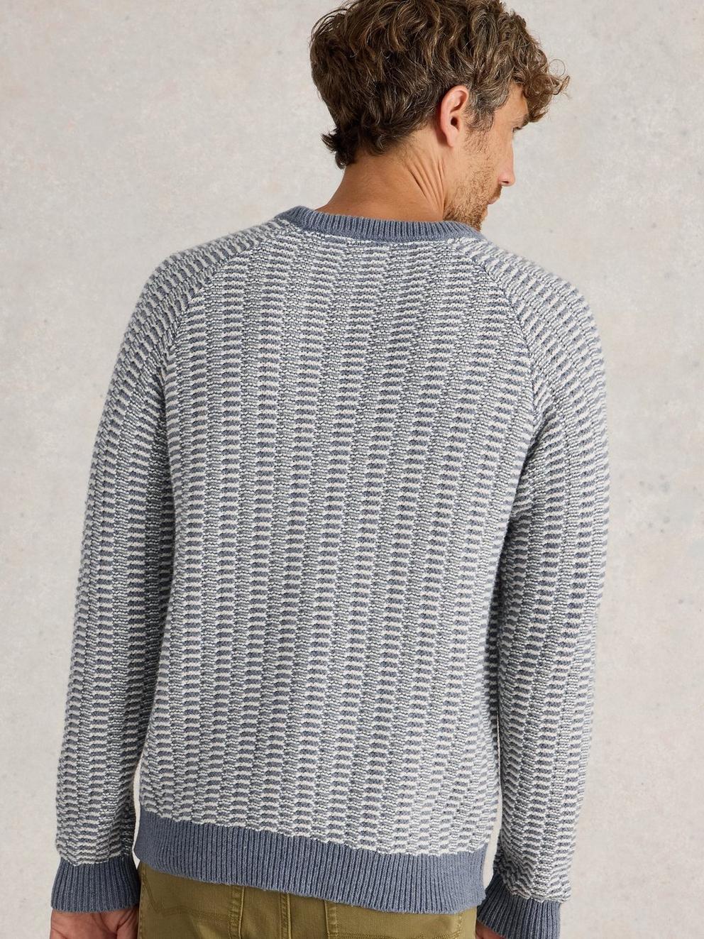 Textured Crew Neck Jumper in BLUE MLT - MODEL BACK