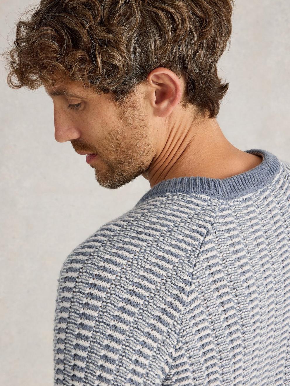 Textured Crew Neck Jumper in BLUE MLT - MODEL DETAIL